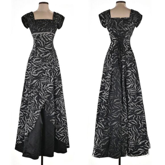 Vintage 90s Jody California Ball Gown Regency Empire Prom Dress Zebra Glitter - Picture 1 of 12